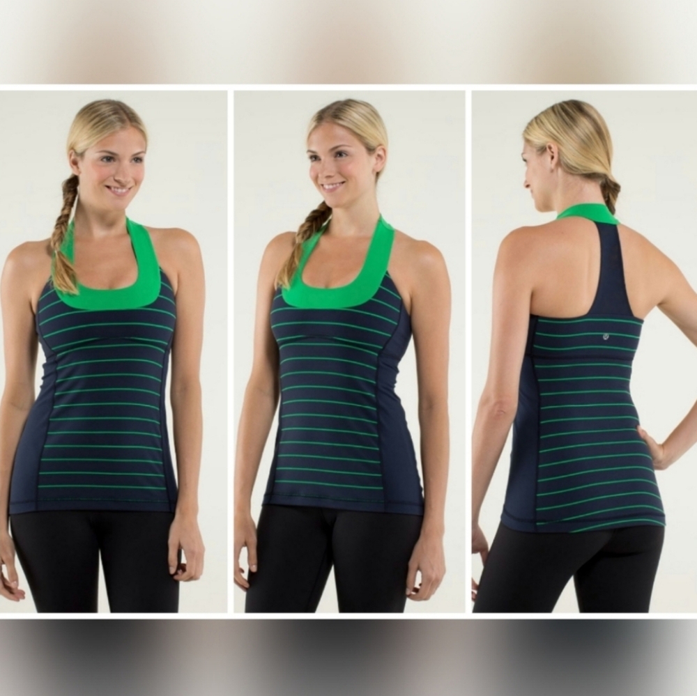 Lululemon Scoop Neck Women's Green Blue Slalom Stripe Inkwell Yoga Tank Top